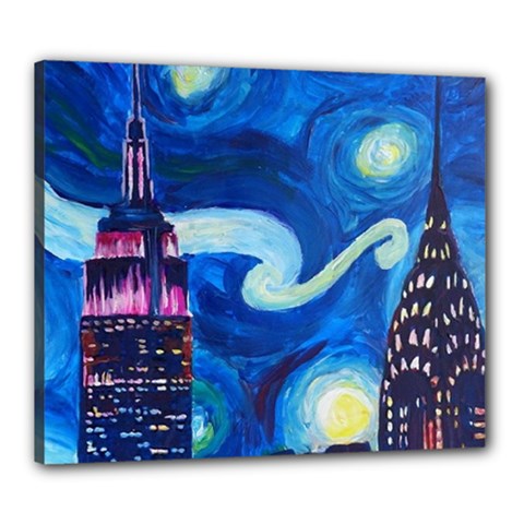 Starry Night In New York Van Gogh Manhattan Chrysler Building And Empire State Building Canvas 24  X 20  (stretched)