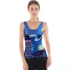 Starry Night In New York Van Gogh Manhattan Chrysler Building And Empire State Building Women s Basic Tank Top