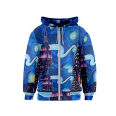 Starry Night In New York Van Gogh Manhattan Chrysler Building And Empire State Building Kids  Zipper Hoodie