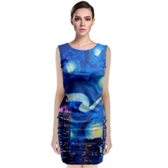 Starry Night In New York Van Gogh Manhattan Chrysler Building And Empire State Building Classic Sleeveless Midi Dress by Sarkoni