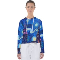 Starry Night In New York Van Gogh Manhattan Chrysler Building And Empire State Building Women s Slouchy Sweat by Sarkoni