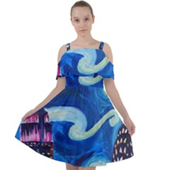 Starry Night In New York Van Gogh Manhattan Chrysler Building And Empire State Building Cut Out Shoulders Chiffon Dress by Sarkoni