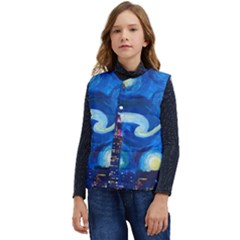 Starry Night In New York Van Gogh Manhattan Chrysler Building And Empire State Building Kid s Button Up Puffer Vest	 by Sarkoni