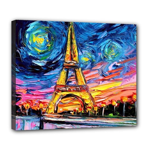 Eiffel Tower Starry Night Print Van Gogh Deluxe Canvas 24  X 20  (stretched)