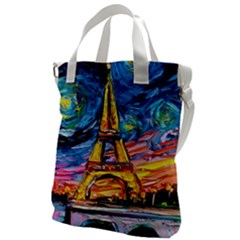 Eiffel Tower Starry Night Print Van Gogh Canvas Messenger Bag by Sarkoni