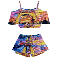 Eiffel Tower Starry Night Print Van Gogh Kids  Off Shoulder Skirt Bikini by Sarkoni