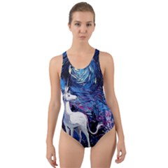 Unicorn Starry Night Print Van Gogh Cut-out Back One Piece Swimsuit