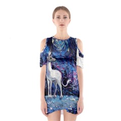 Unicorn Starry Night Print Van Gogh Shoulder Cutout One Piece Dress