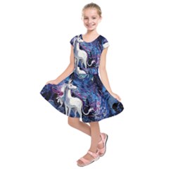 Unicorn Starry Night Print Van Gogh Kids  Short Sleeve Dress