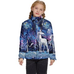 Unicorn Starry Night Print Van Gogh Kids  Puffer Bubble Jacket Coat