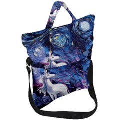 Unicorn Starry Night Print Van Gogh Fold Over Handle Tote Bag by Sarkoni