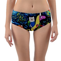 Cartoon Parody  Art Starry Night Van Gogh Reversible Mid-waist Bikini Bottoms