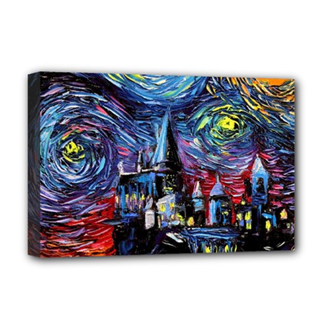 Castle Starry Night Print Van Gogh Parody Deluxe Canvas 18  X 12  (stretched)