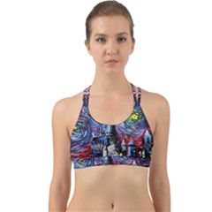 Castle Starry Night Print Van Gogh Parody Back Web Sports Bra by Sarkoni