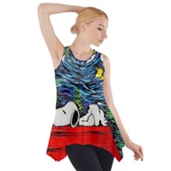 Dog Cartoon Vincent Van Gogh s Starry Night Parody Side Drop Tank Tunic