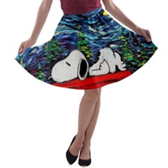 Dog Cartoon Vincent Van Gogh s Starry Night Parody A-line Skater Skirt