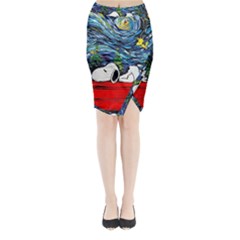 Dog Cartoon Vincent Van Gogh s Starry Night Parody Midi Wrap Pencil Skirt