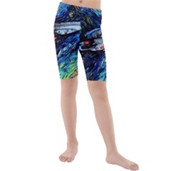 Spaceship Galaxy Parody Art Starry Night Kids  Mid Length Swim Shorts