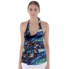 Spaceship Galaxy Parody Art Starry Night Tie Back Tankini Top by Sarkoni