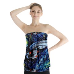 Spaceship Galaxy Parody Art Starry Night Strapless Top