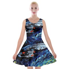 Spaceship Galaxy Parody Art Starry Night Velvet Skater Dress