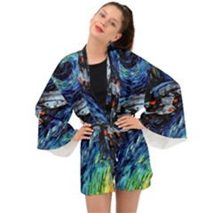 Spaceship Galaxy Parody Art Starry Night Long Sleeve Kimono by Sarkoni