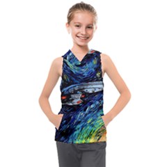 Spaceship Galaxy Parody Art Starry Night Kids  Sleeveless Hoodie by Sarkoni