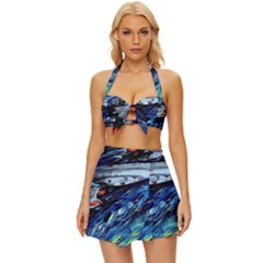 Spaceship Galaxy Parody Art Starry Night Vintage Style Bikini Top And Skirt Set  by Sarkoni