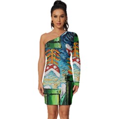 Game Starry Night Doctor Who Van Gogh Parody Long Sleeve One Shoulder Mini Dress