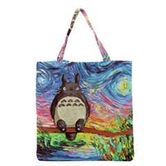 Cartoon Starry Night Art Van Gogh Parody Grocery Tote Bag