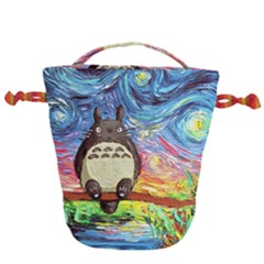 Cartoon Starry Night Art Van Gogh Parody Drawstring Bucket Bag