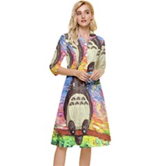 Cartoon Starry Night Art Van Gogh Parody Classy Knee Length Dress by Sarkoni