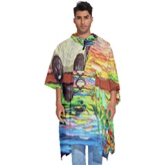 Cartoon Starry Night Art Van Gogh Parody Men s Hooded Rain Ponchos by Sarkoni