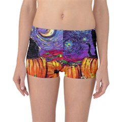 Halloween Art Starry Night Hallows Eve Black Cat Pumpkin Reversible Boyleg Bikini Bottoms by Sarkoni