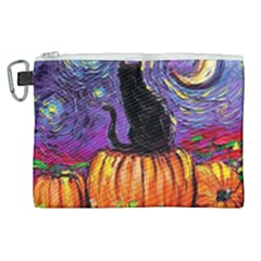 Halloween Art Starry Night Hallows Eve Black Cat Pumpkin Canvas Cosmetic Bag (xl)