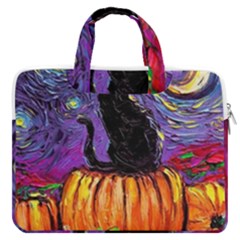 Halloween Art Starry Night Hallows Eve Black Cat Pumpkin Macbook Pro 13  Double Pocket Laptop Bag by Sarkoni