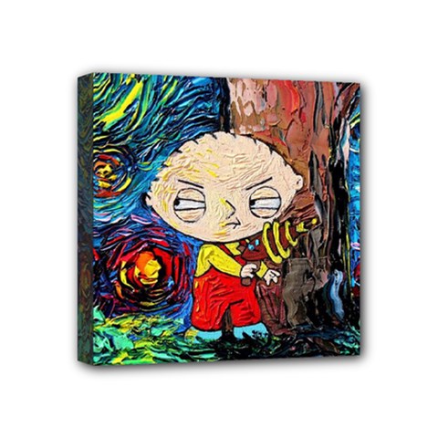 Cartoon Starry Night Vincent Van Gogh Mini Canvas 4  X 4  (stretched)