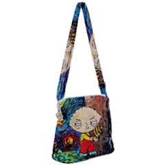 Cartoon Starry Night Vincent Van Gogh Zipper Messenger Bag by Sarkoni