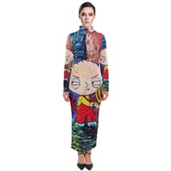 Cartoon Starry Night Vincent Van Gogh Turtleneck Maxi Dress