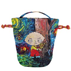 Cartoon Starry Night Vincent Van Gogh Drawstring Bucket Bag