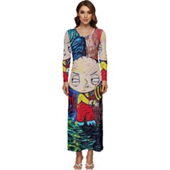 Cartoon Starry Night Vincent Van Gogh Long Sleeve Longline Maxi Dress by Sarkoni