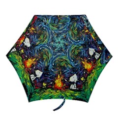 Dog Cartoon Starry Night Print Van Gogh Parody Mini Folding Umbrellas