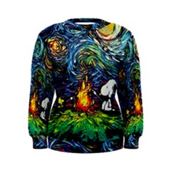 Dog Cartoon Starry Night Print Van Gogh Parody Women s Sweatshirt