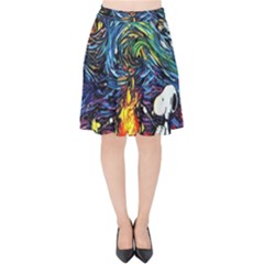 Dog Cartoon Starry Night Print Van Gogh Parody Velvet High Waist Skirt