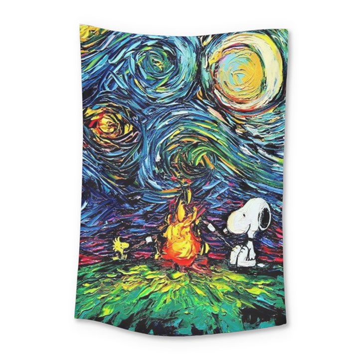 Dog Cartoon Starry Night Print Van Gogh Parody Small Tapestry