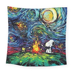 Dog Cartoon Starry Night Print Van Gogh Parody Square Tapestry (large) by Sarkoni