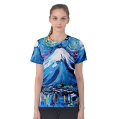 Mount Fuji Art Starry Night Van Gogh Women s Cotton T-shirt