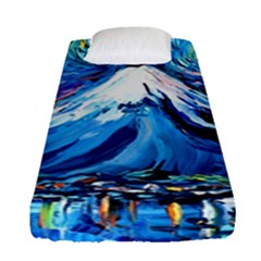 Mount Fuji Art Starry Night Van Gogh Fitted Sheet (single Size) by Sarkoni