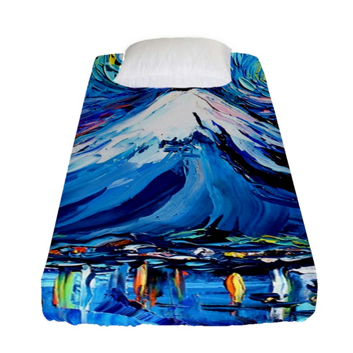 Mount Fuji Art Starry Night Van Gogh Fitted Sheet (Single Size)