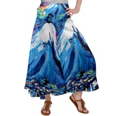 Mount Fuji Art Starry Night Van Gogh Women s Satin Palazzo Pants